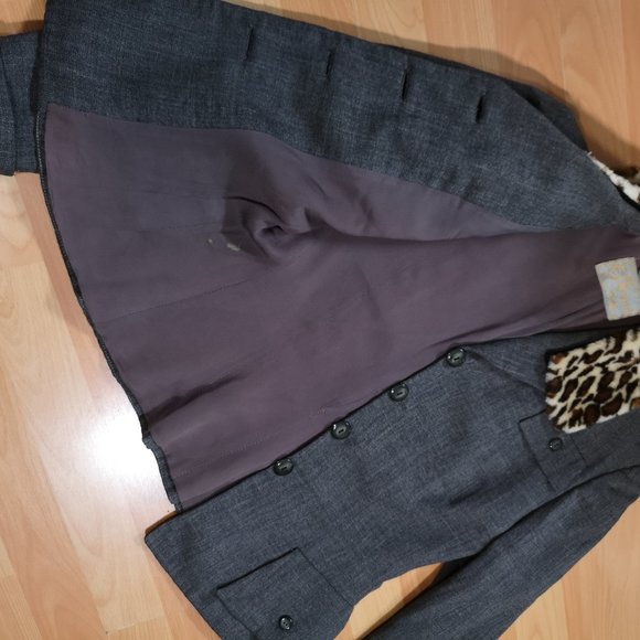 1940s Vintage Leopard Print Faux Fur Collar Suit Jacket Blazer Dark Gray Ladies - Picture 4 of 8